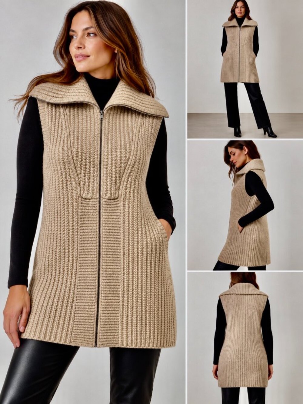 Vince Alpaca Merino Wool Chunky Knit Full Zip Long Sweater Vest XS